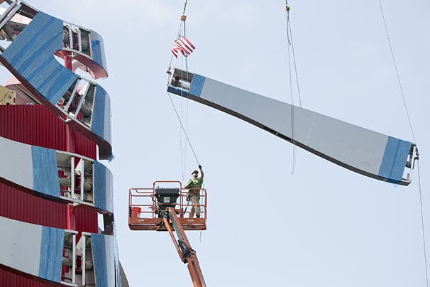 The final ribbon being crane-lifted into place