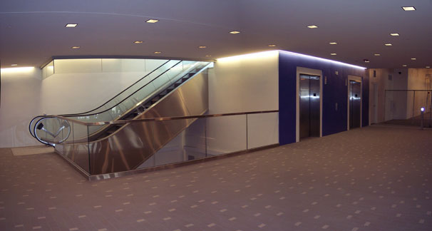 The Crescent Drive garage includes escalators and elevators serving the Wallis Annenberg Center for the Performing Arts.