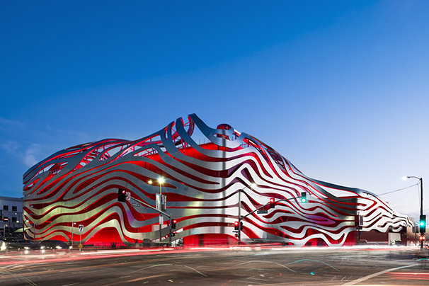 LED lights illuminate the museum at dusk