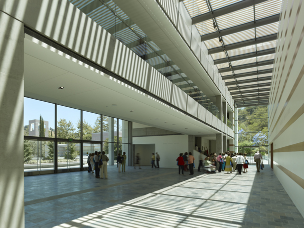 Foyer shared by Herscher Hall and Guerin Pavilion, naturally lit by a long skylight