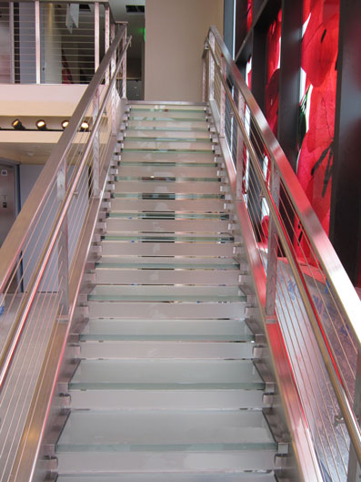 Take the Glass Stairway up to the Sunset Room. (Or take the elevator--it's right by the stairway.) Photo (C) MATT Construction.