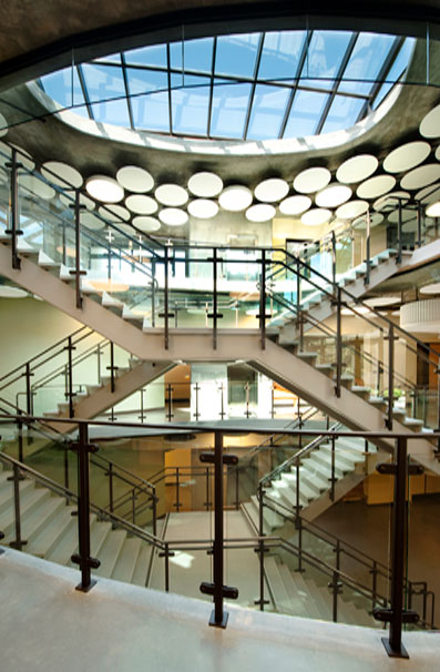 This remarkable sky-lit atrium is a signature feature of Winter Hall at Westmont College.