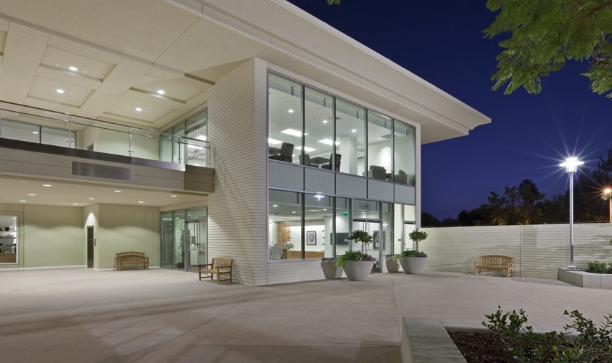 MATT construction Marlborough School Resource Center Exterior Entrance Night