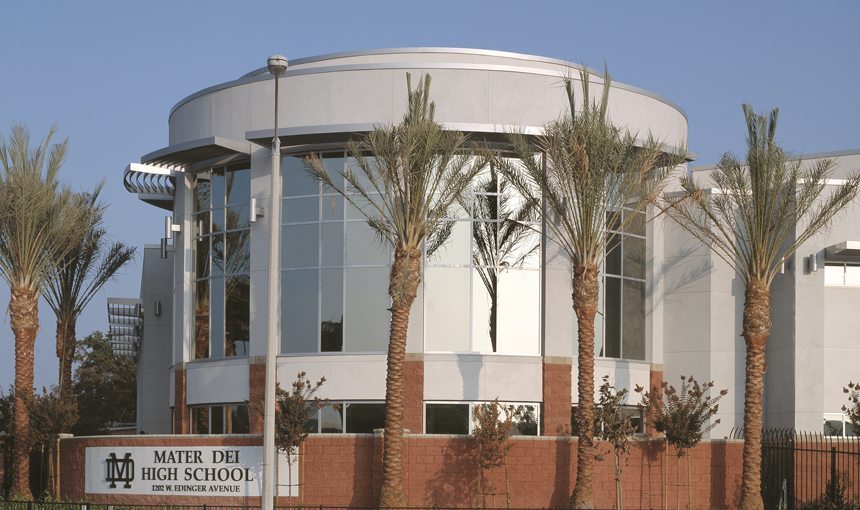 MATT construction Mater Dei High School library exterior windows street