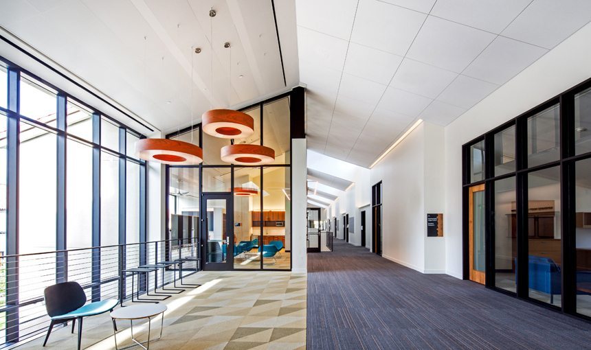 MATT construction Pomona College Millikan Laboratory Andrew Science Hall Interior atrium hallway