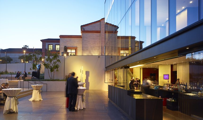 MATT construction Wallis Annenberg Center For the Performing Arts Exterior Patio night