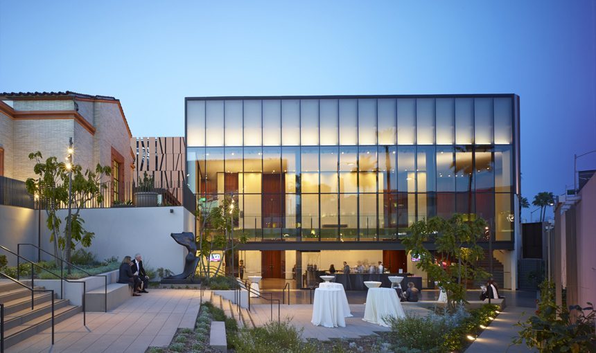 MATT construction Wallis Annenberg Center For the Performing Arts Exterior Patio Night