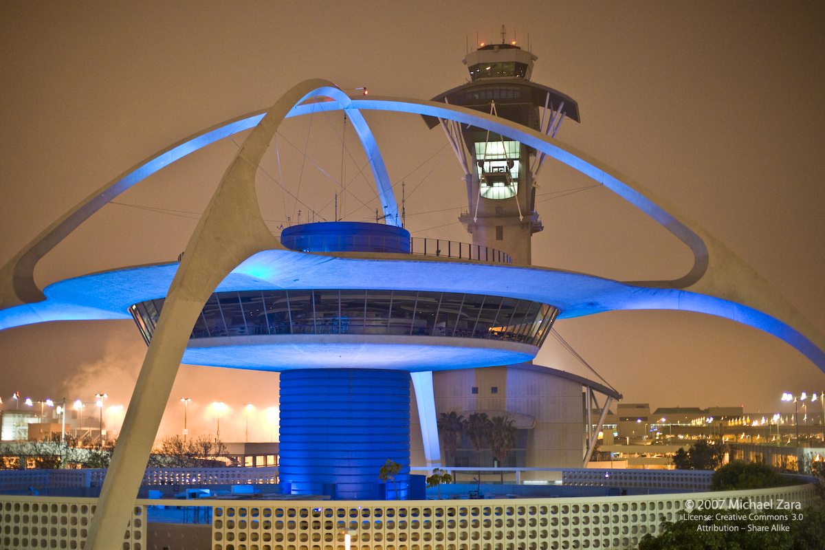 LAX Theme Building exterior evening MATT Construction
