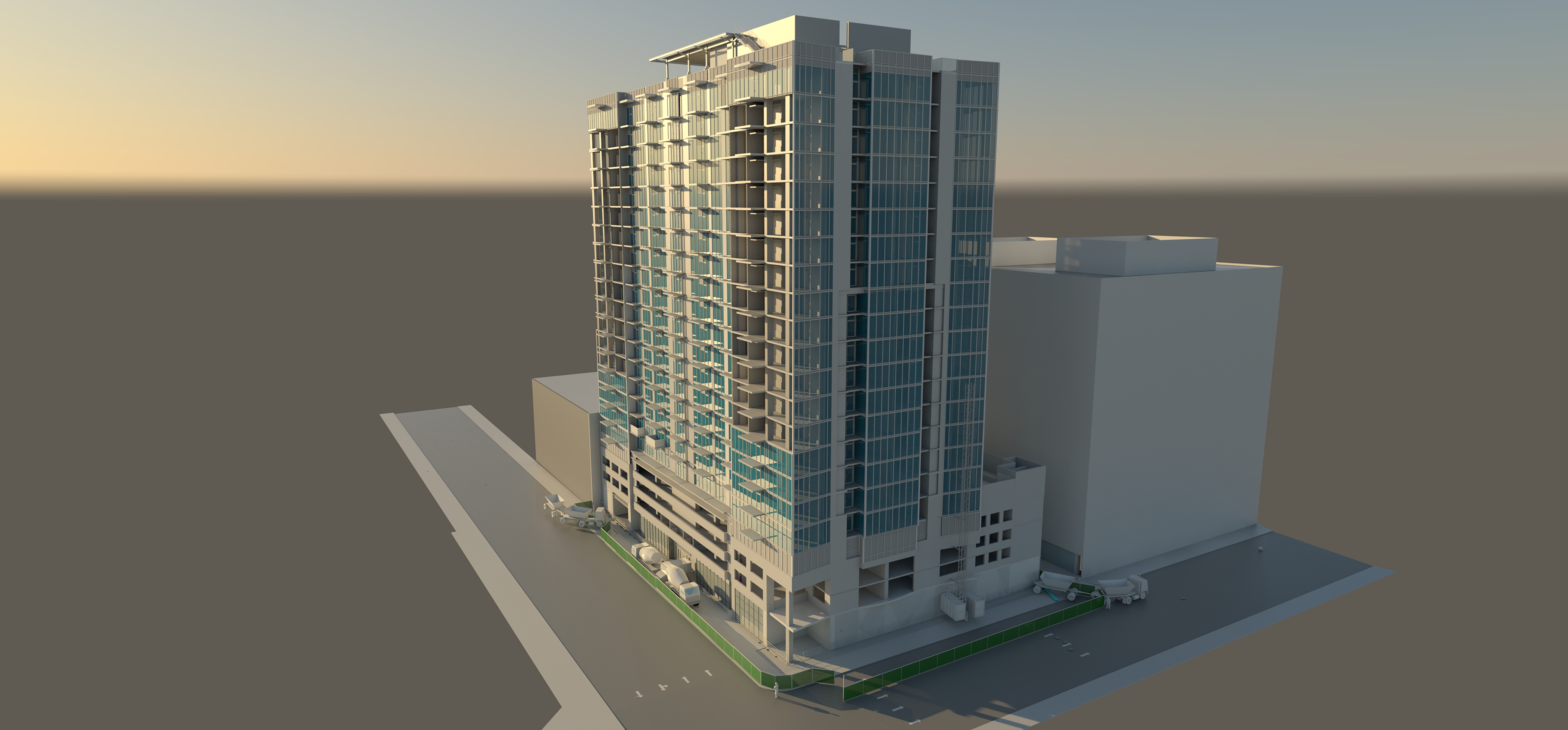site logistics 8th and hope matt construction bim rendering