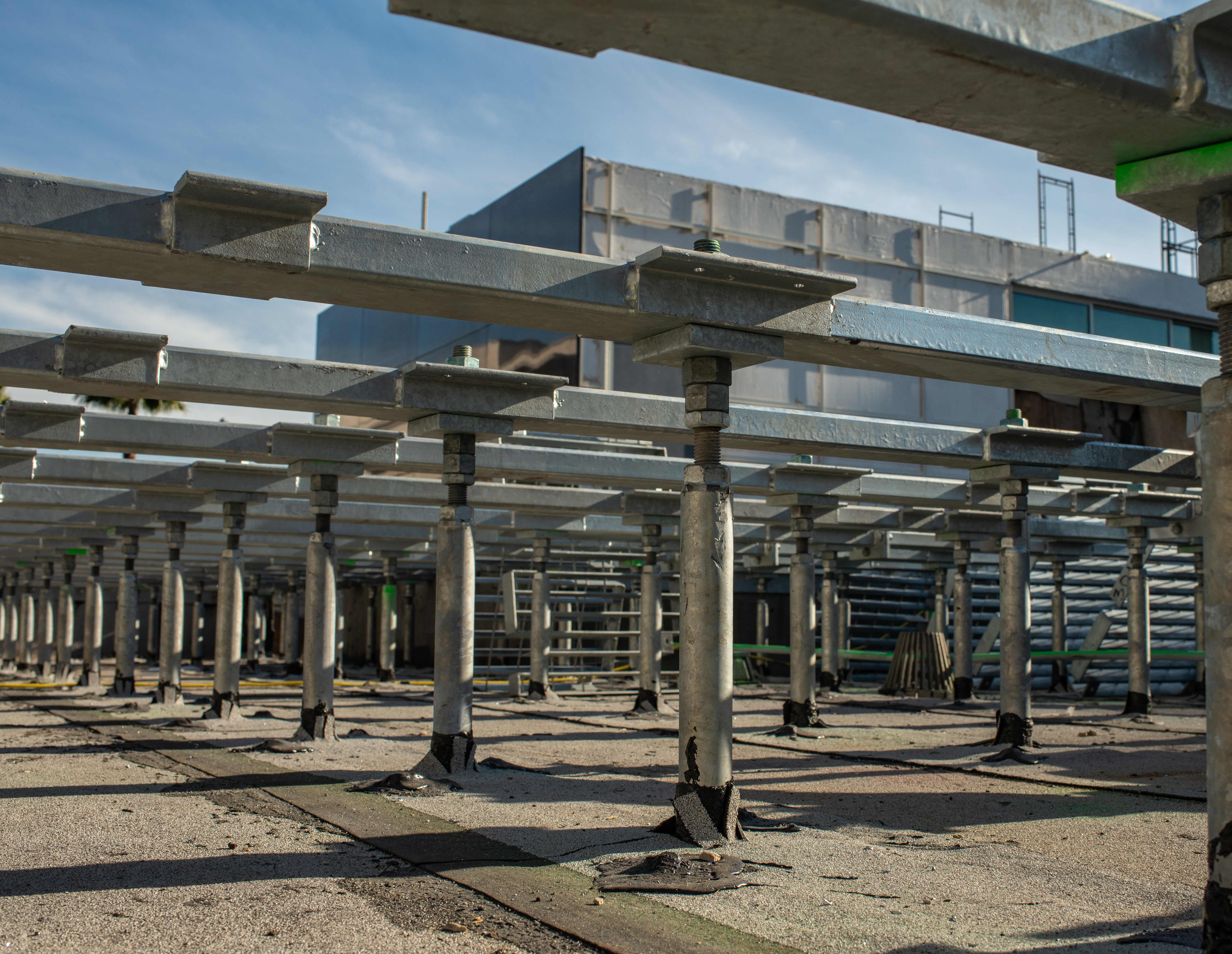 The Music Center Plaza raised floor paver system under construction MATT Construction